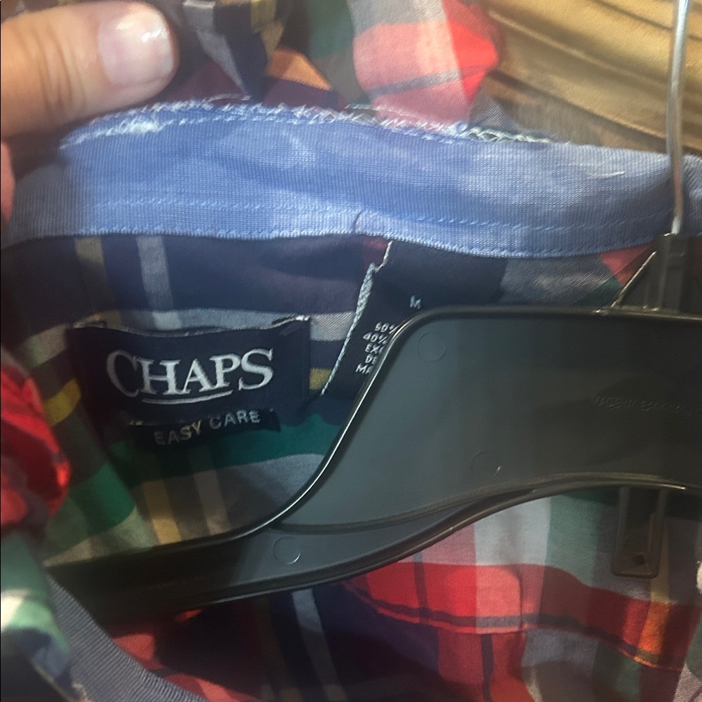 Chaps Ruffle Collar Multicolor Plaid Button Down … - image 4